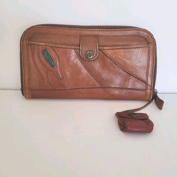 Ibiza Leather Zip Around Wallet Brown Boho Continental Rustic Large Western - Picture 1 of 8